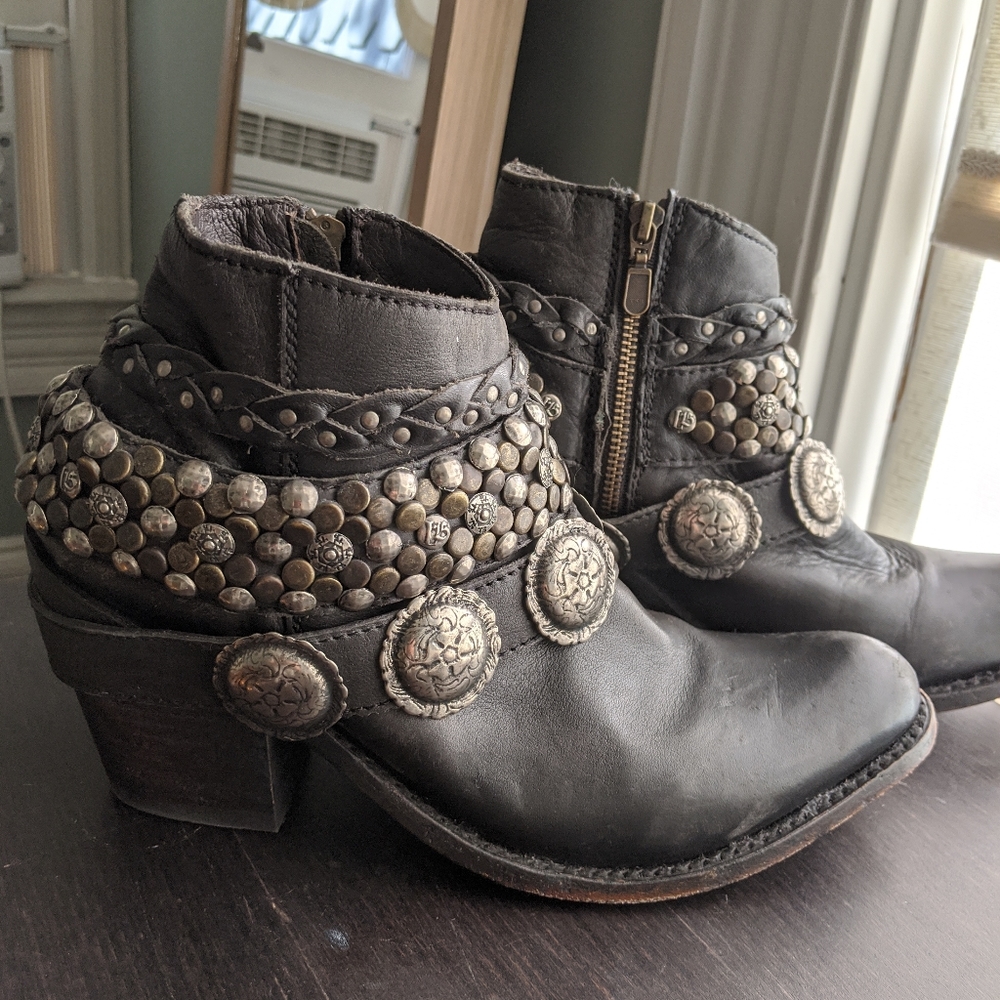 Liberty Concho black studded ankle boots